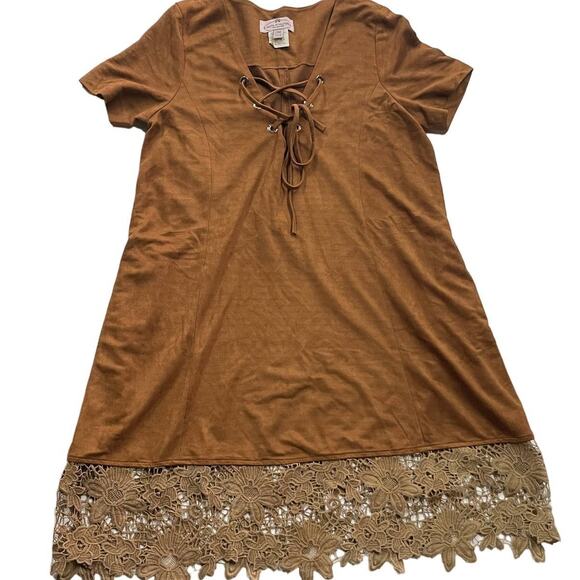 Muche et Muchette Dress Womens One Size Brown Eyelet Hem Faux Suede Boho - Picture 2 of 9